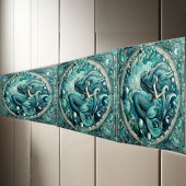 Carreau Art Deco Ocean Mermaid Aqua Blue Coral Mosaic Cool