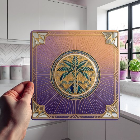 Carreau Art Deco Palm Tree Sunrise Gradient Ceramic Tile