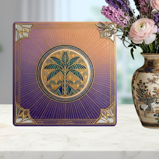 Carreau Art Deco Palm Tree Sunrise Gradient Ceramic Tile