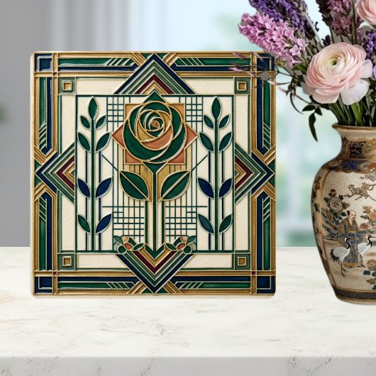 Carreau Art Deco Rose Geometric Emerald Green Tile