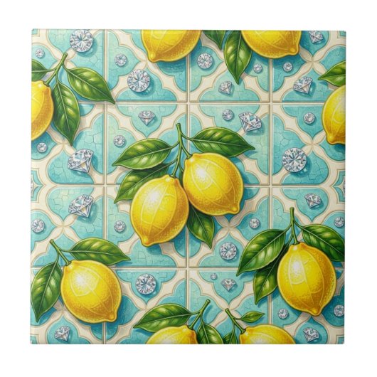Carreau Art Déco sans couture citrons et diamants (Devant)