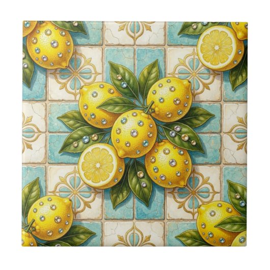 Carreau Art Déco sans couture citrons et diamants (Devant)