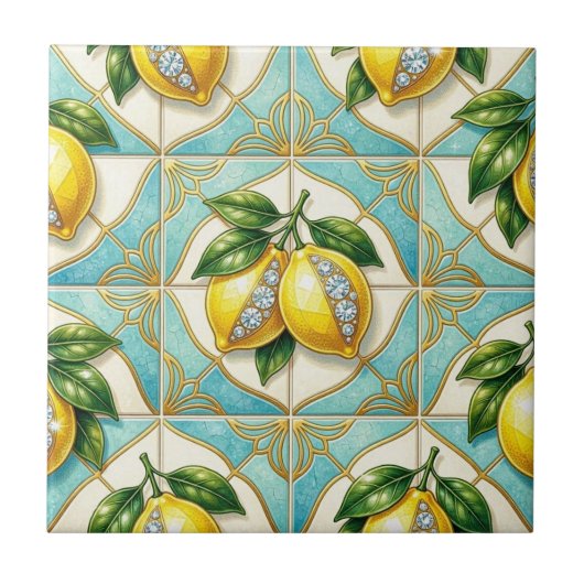 Carreau Art Déco sans couture citrons et diamants (Devant)