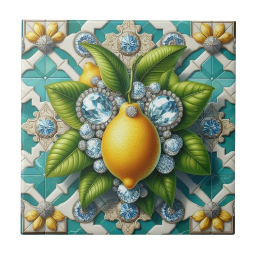 Carreau Art Déco sans couture citrons et diamants (Devant)