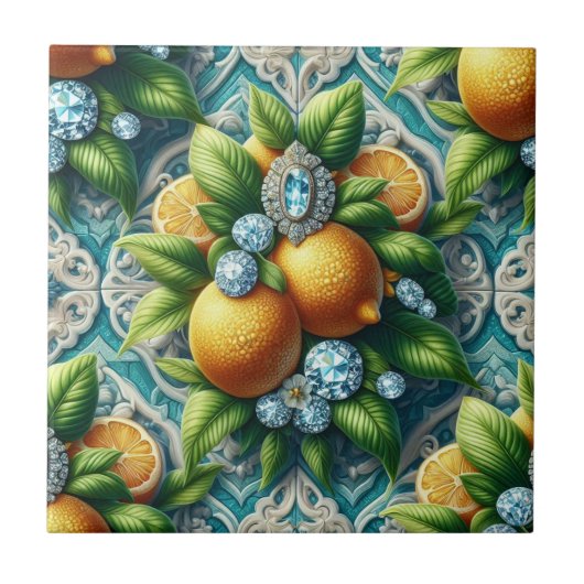 Carreau Art Déco sans couture citrons et diamants (Devant)