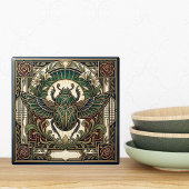 Carreau Art Deco Scarab Beetle Green Gold Floral Ceramic 