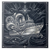 Carreau Art Deco Silver boat Ocean Waves Starry Night (Devant)