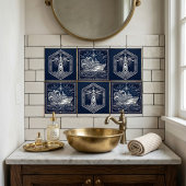 Carreau Art Deco Silver boat Ocean Waves Starry Night