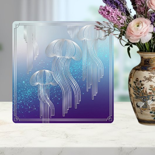 Carreau Art Deco Silver Jellyfish Ocean Gradient Design
