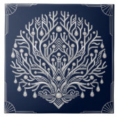 Carreau Art Deco Silver Tree Pearls Navy Marine (Devant)