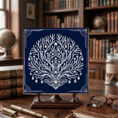 Carreau Art Deco Silver Tree Pearls Navy Marine