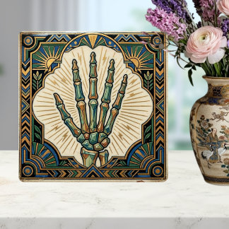 Carreau Art Deco Skeleton Hand Green Gold Geometric Design