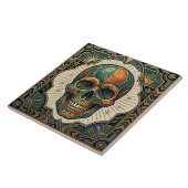 Carreau Art Deco Skull Emerald Green Orange Gold Ceramic T (Côté)