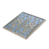 Carreau Art Deco Stylized Lily Floral #10 Blue ID1196 (Côté)