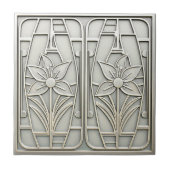 Carreau Art Deco Stylized Lily Floral #10 Silver ID1196 (Devant)