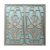Carreau Art Deco Stylized Lily Floral #10 Teal ID1196 (Devant)