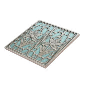 Carreau Art Deco Stylized Lily Floral #10 Teal ID1196 (Côté)