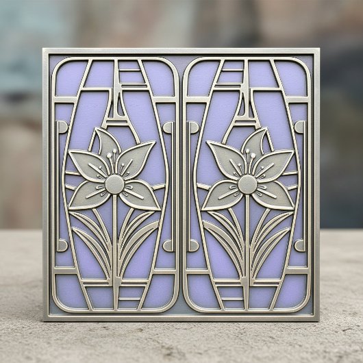 Carreau Art Deco Stylized Lily Floral #10 Violet ID1196