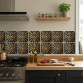 Carreau Art Deco Sunburst Gold Black Geometric Design