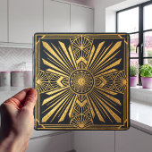 Carreau Art Deco Sunburst Gold Black Geometric Design