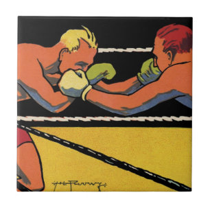 Carreau Art Déco vintage sports de boxe, boxeurs se frappa