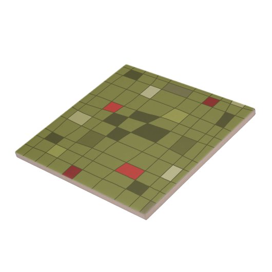 Carreau Art du Moyen-siècle rétro Vert olive déformé (Côté)