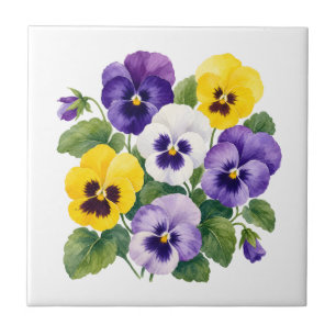 Carreau Art floral à l'aquarelle velouté violet jaune pens