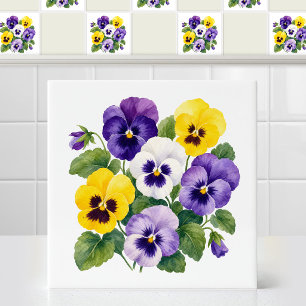 Carreau Art floral à l'aquarelle velouté violet jaune pens