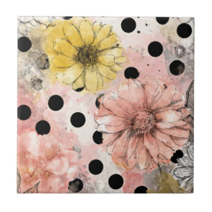 Carreau Art floral aquarelle vintage à pois (4)