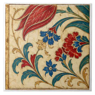 Carreau Art floral botanique de la tulipe rouge ottomane