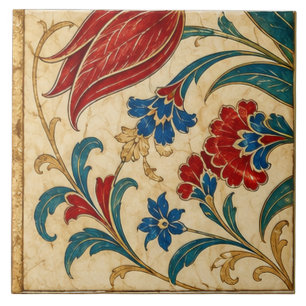 Carreau Art floral botanique de tulipe rouge ottoman