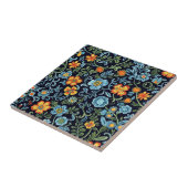 Carreau Art floral complexe : Fleurs bleues et orange (Côté)