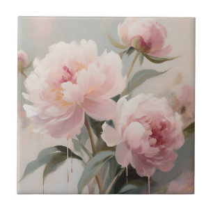 Carreau Art floral de pivoines roses douces