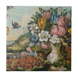 Carreau Art floral et fruitier de style victorien vintage