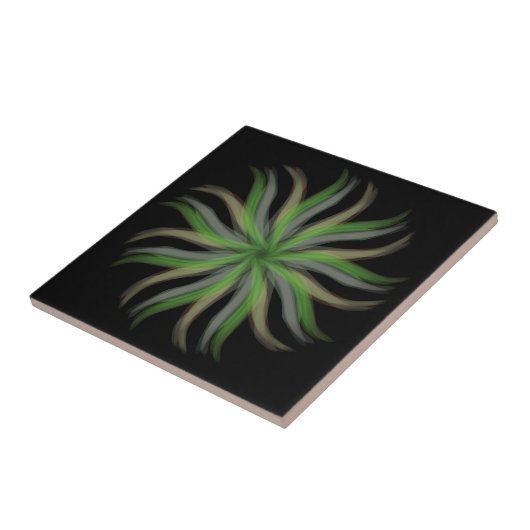 Carreau Art floral vert gris brun feuilles libres (Côté)