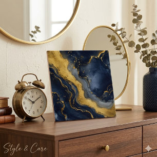Carreau Art fluide abstrait marbre luxe navy or