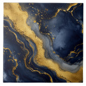 Carreau Art fluide abstrait marbre luxe navy or (Devant)