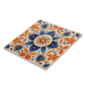 Carreau Art folklorique Floral Orange & Fleur Bleue (Côté)