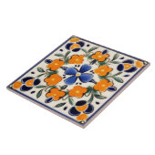 Carreau Art folklorique Floral Orange & Fleurs Bleues (Côté)