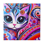 Carreau Art folklorique mexicain Abstrait Kitty Chat Talav (Devant)