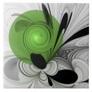 Carreau Art fractal abstrait noir et blanc avec vert