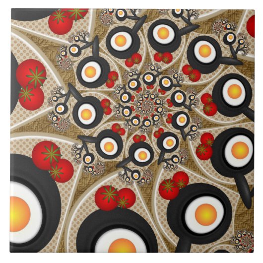 Carreau Art fractal de brunch drôle, tomates, œufs (Devant)