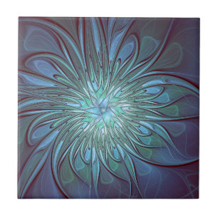Carreau Art fractal de fleurs bleues moderne abstrait tend