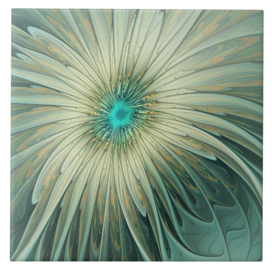 Carreau Art fractal de fleurs de fantaisie vert sauge abst (Devant)