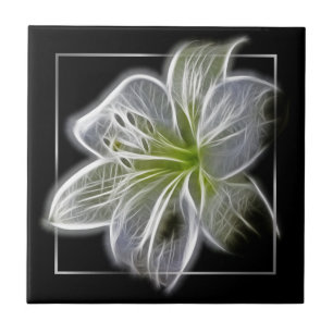 Carreau Art fractal de lys blanc époustouflant noir