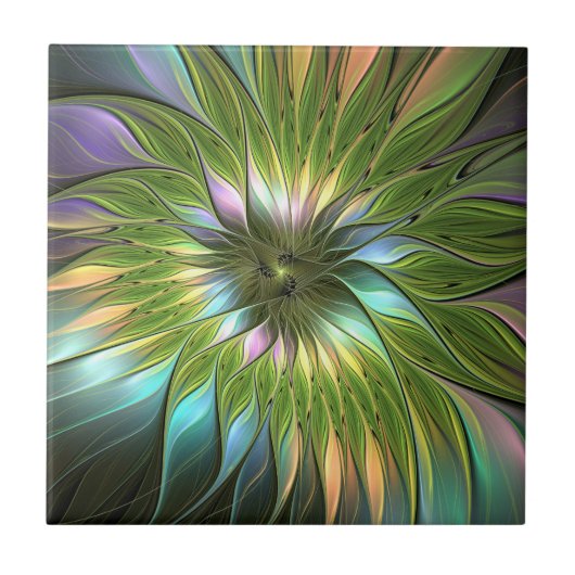 Carreau Art Fractal Fleur Imaginaire Coloré Lumineux (Devant)
