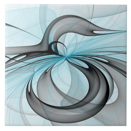 Carreau Art fractal moderne gris anthracite abstrait bleu (Devant)