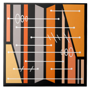 Carreau Art géométrique atomique Abstrait noir orange