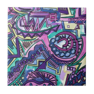 Carreau Art Géométrique Moderne Peint À La Main