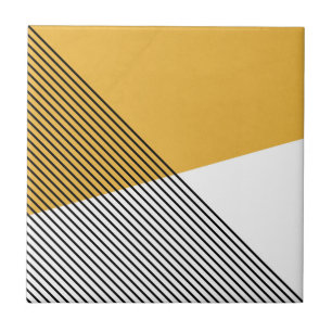 Carreau Art géométrique simple noir, blanc et jaune